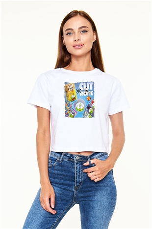 Cut the Rope Beyaz  Crop Top Tişört