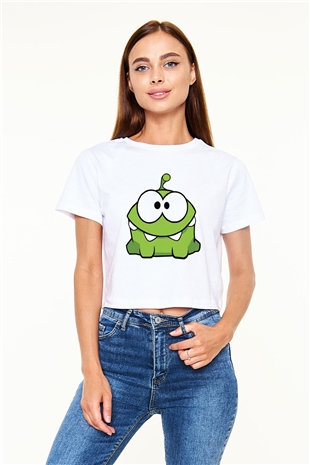 Cut the Rope Beyaz Croptop Tişört