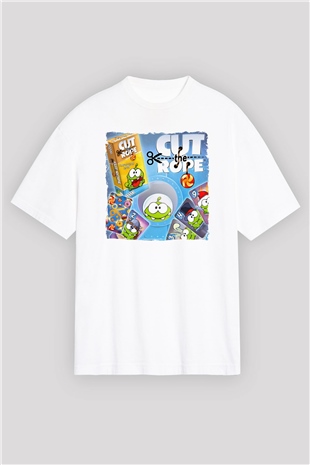 Cut the Rope Beyaz Oversize Tişört Oversize T-shirt