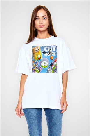 Cut the Rope Beyaz Oversize Tişört Oversize T-shirt