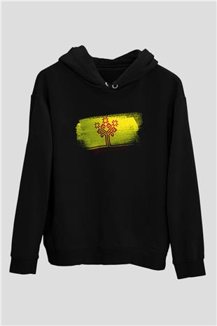 Çuvaşistan - Chuvashia Bayrağı Baskılı Unisex Siyah Hoodie