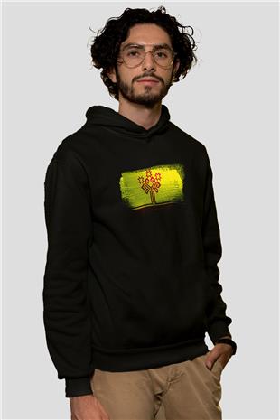 Çuvaşistan - Chuvashia Bayrağı Baskılı Unisex Siyah Hoodie