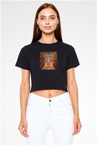 Cynic Baskılı Unisex Siyah Crop Top Tişört