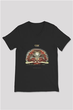 Cynic Baskılı Unisex Siyah V Yaka Tişört