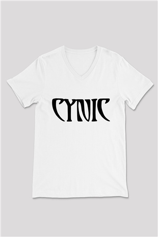 Cynic Beyaz Unisex V Yaka Tişört T-Shirt