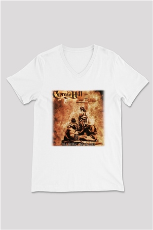 Cypress Hill Beyaz Unisex V Yaka Tişört T-Shirt