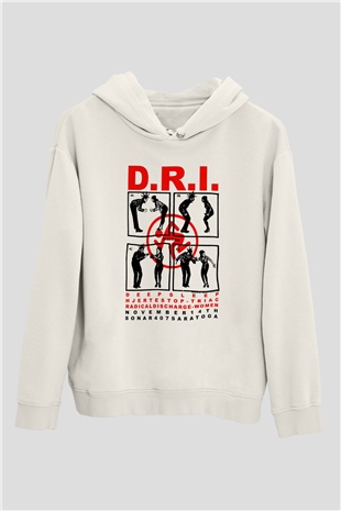 D.R.I Beyaz Unisex Kapşonlu Sweatshirt