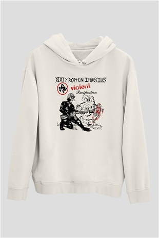 D.R.I Beyaz Unisex Kapşonlu Sweatshirt