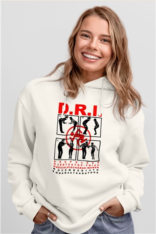 D.R.I Beyaz Unisex Kapşonlu Sweatshirt