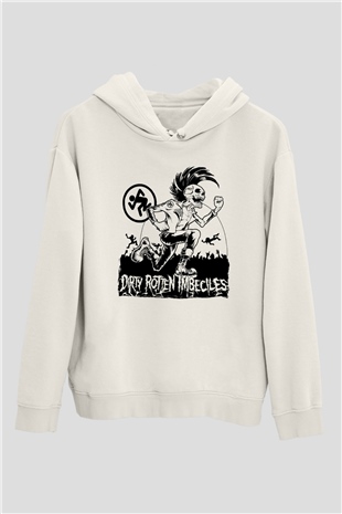 D.R.I Beyaz Unisex Kapüşonlu Sweatshirt
