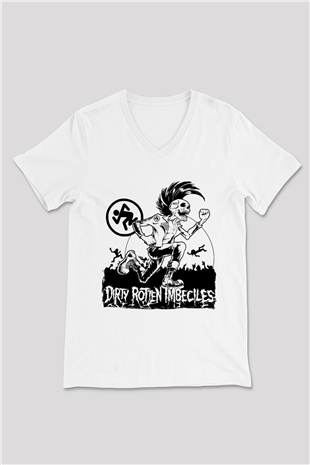 D.R.I Beyaz Unisex V Yaka Tişört
