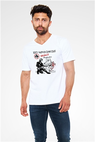 D.R.I Beyaz Unisex V Yaka Tişört T-Shirt
