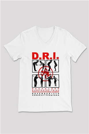 D.R.I Beyaz Unisex V Yaka Tişört T-Shirt