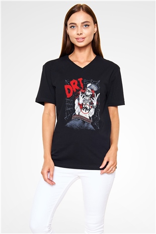 D.R.I Siyah Unisex V Yaka Tişört T-Shirt