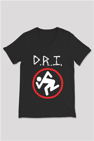 D.R.I Siyah Unisex V Yaka Tişört T-Shirt