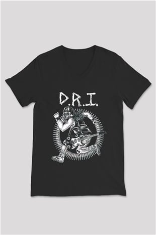 D.R.I Siyah Unisex V Yaka Tişört T-Shirt