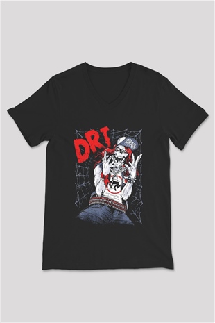 D.R.I Siyah Unisex V Yaka Tişört T-Shirt