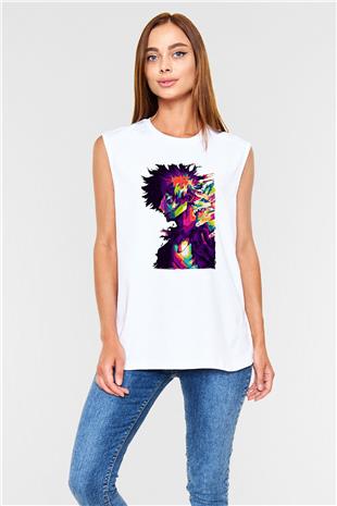Dabi Baskılı Beyaz Unisex Kolsuz Tişört - Tshirt