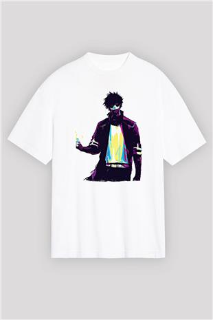 Dabi Baskılı Beyaz Unisex Oversize Tişört - Tshirt