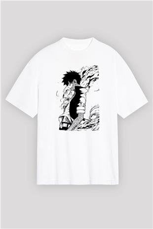 Dabi Baskılı Beyaz Unisex Oversize Tişört - Tshirt