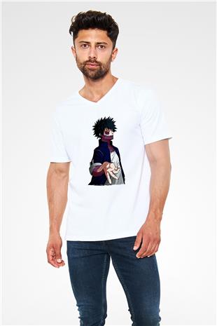 Dabi Baskılı Beyaz Unisex V Yaka Tişört - Tshirt