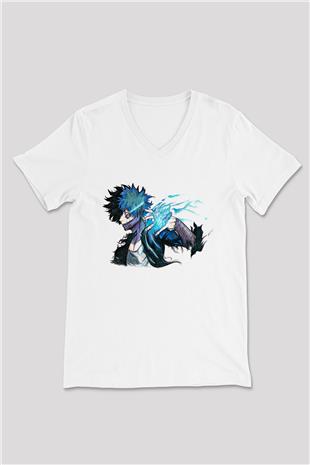 Dabi Baskılı Beyaz Unisex V Yaka Tişört - Tshirt
