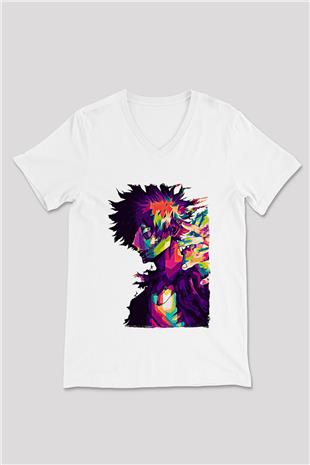 Dabi Baskılı Beyaz Unisex V Yaka Tişört - Tshirt
