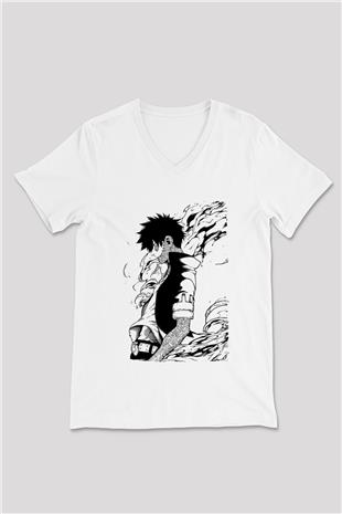 Dabi Baskılı Beyaz Unisex V Yaka Tişört - Tshirt