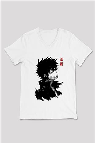Dabi Baskılı Beyaz Unisex V Yaka Tişört - Tshirt