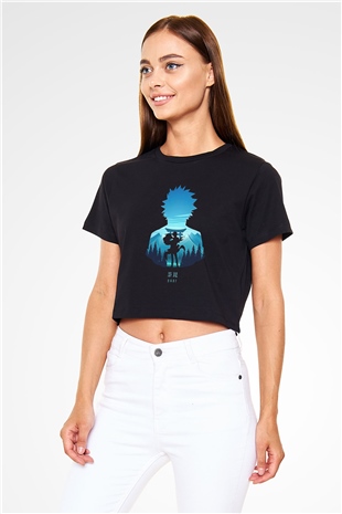 Dabi Baskılı Siyah Crop Top Kadın Tişört - Tshirt