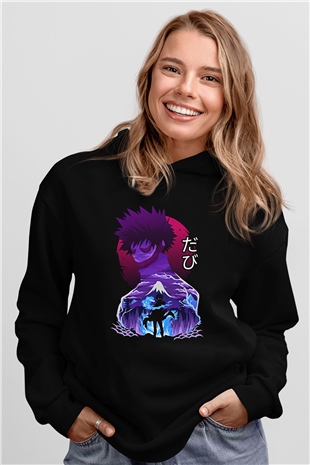 Dabi Baskılı Unisex Siyah Hoodie