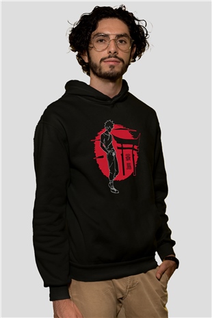 Dabi Baskılı Unisex Siyah Hoodie