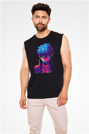 Dabi Baskılı Unisex Siyah Kolsuz Tişört - Tshirt