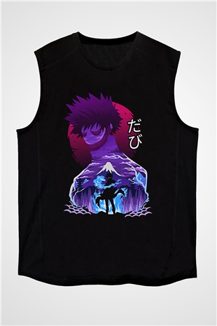 Dabi Baskılı Unisex Siyah Kolsuz Tişört - Tshirt