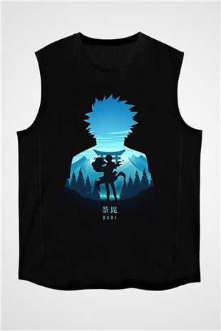Dabi Baskılı Unisex Siyah Kolsuz Tişört - Tshirt