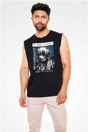 Dabi Baskılı Unisex Siyah Kolsuz Tişört - Tshirt