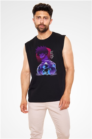 Dabi Baskılı Unisex Siyah Kolsuz Tişört - Tshirt