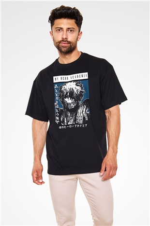 Dabi Baskılı Unisex Siyah Oversize Tişört - Tshirt