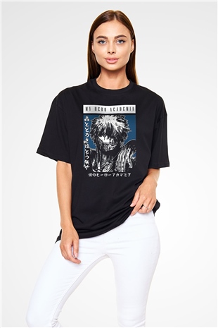 Dabi Baskılı Unisex Siyah Oversize Tişört - Tshirt