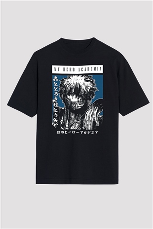 Dabi Baskılı Unisex Siyah Oversize Tişört - Tshirt