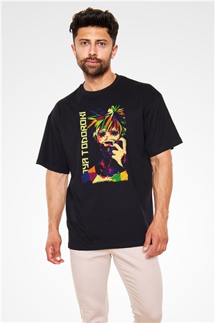 Dabi Baskılı Unisex Siyah Oversize Tişört - Tshirt