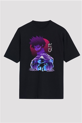 Dabi Baskılı Unisex Siyah Oversize Tişört - Tshirt