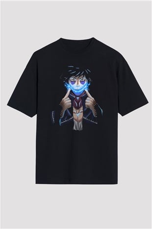 Dabi Baskılı Unisex Siyah Oversize Tişört - Tshirt