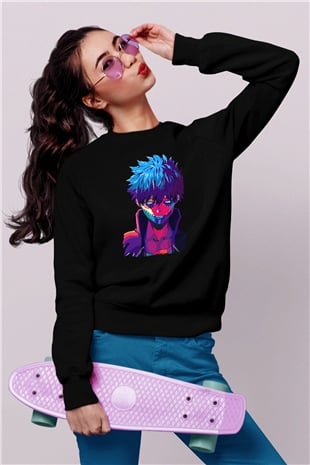 Dabi Baskılı Unisex Siyah Sweatshirt