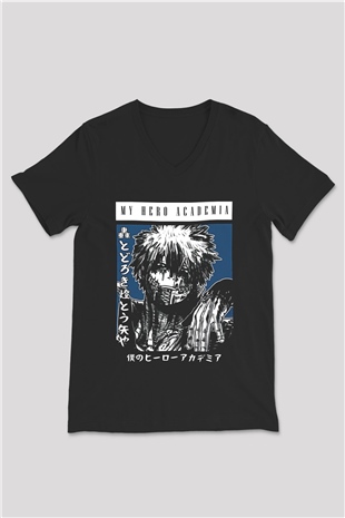 Dabi Baskılı Unisex Siyah V Yaka Tişört - Tshirt