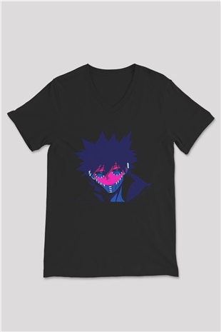 Dabi Baskılı Unisex Siyah V Yaka Tişört - Tshirt
