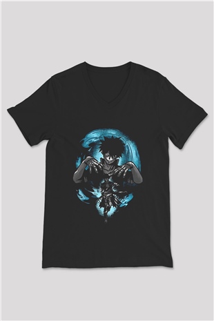 Dabi Baskılı Unisex Siyah V Yaka Tişört - Tshirt