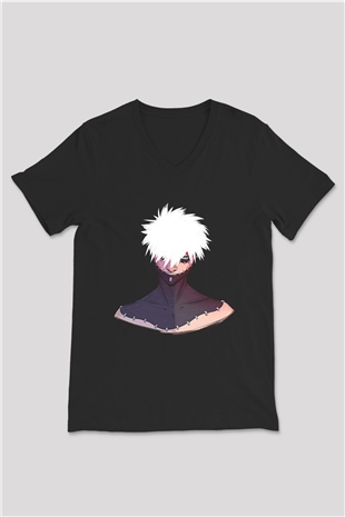 Dabi Baskılı Unisex Siyah V Yaka Tişört - Tshirt