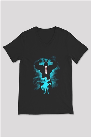 Dabi Baskılı Unisex Siyah V Yaka Tişört - Tshirt