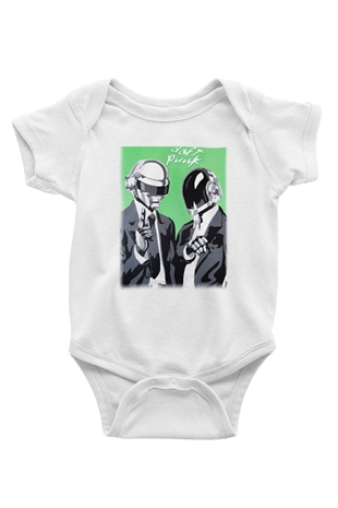 Daft Punk Baskılı Beyaz Unisex Bebek Body - Zıbın